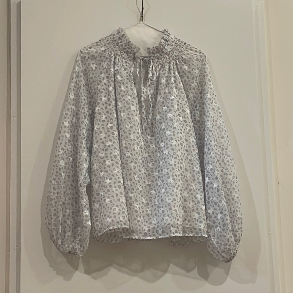 Karlie Leopard Print Top with Sheer Sleeves